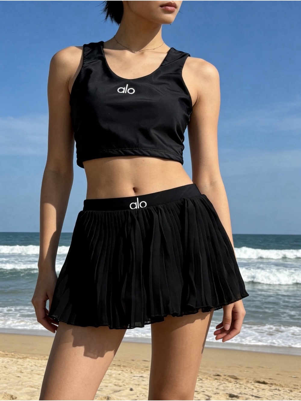 ALO Yoga Black Pleated Skort Romper